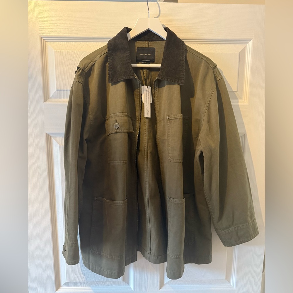 Sanctuary Women's Barn Jacket in Olive and Black Collar